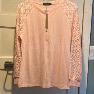 Mine Soft Pink Long Sleeve Top with Lace Accents